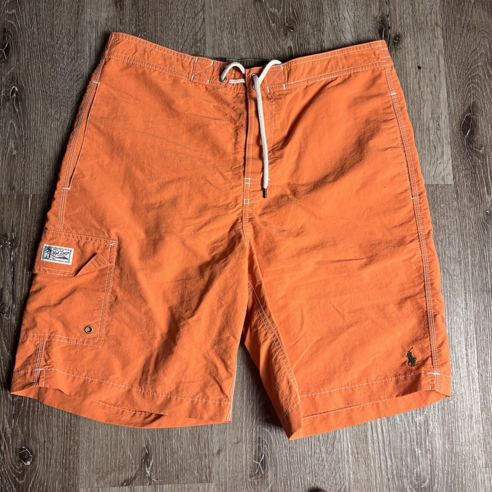 Polo Ralph Lauren Swim 9" Trunks‎ Shorts Mens M Orange Cargo Board Surf Swimwear